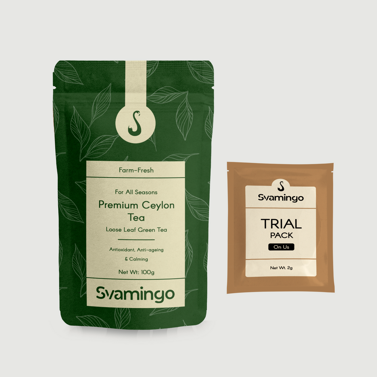 a pouch of best loose green tea leaves from Sri Lanka with a tasting pack bundled for new customers to try for first time